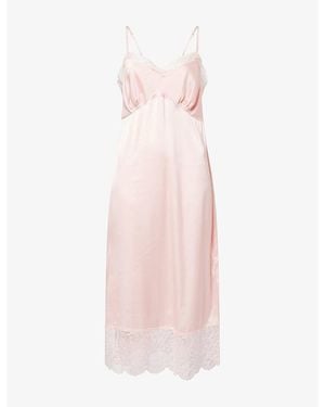 Simone Rocha Lace-Trim V-Neck Satin Midi Dress - Pink