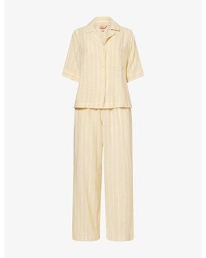 Eberjey Nautico Relaxed Short-Sleeve Cotton-Blend Pyjama Set - Natural