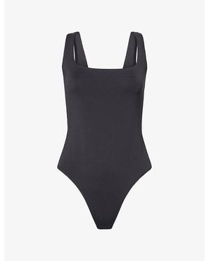 GOOD AMERICAN Square-Neck Stretch-Woven Bodysuit - Blue