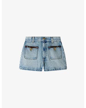 Sandro Leather-Trim Faded Denim Shorts - Blue