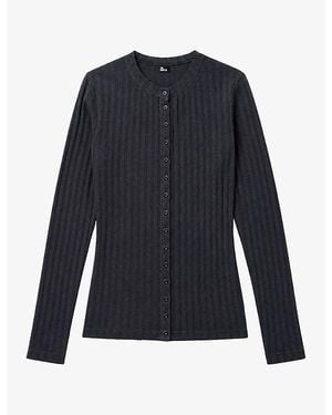 The Kooples Ribbed Button-Down Cotton Cardigan - Blue