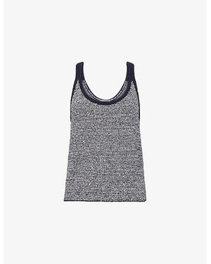 Vince Textured Striped Stretch-Cotton Blend Top - Grey