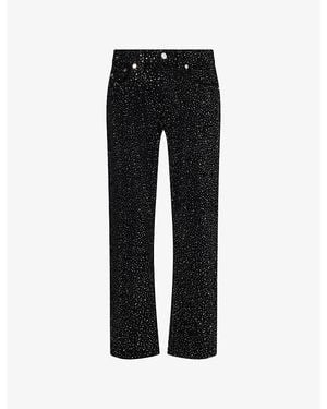 TRUE RELIGION Crystal Bobby Big T Embellished Denim Jeans - Black