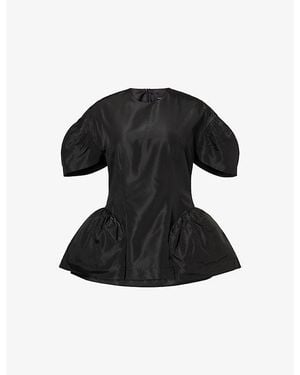 Simone Rocha Short-Sleeve Peplum Satin Top - Black