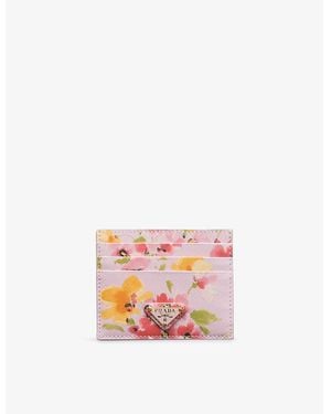 Prada Floral Print Saffiano Leather Card Holder - Pink