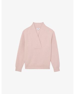 Reiss Annabel Shawl-Neck Long-Sleeve Jersey Top - Pink