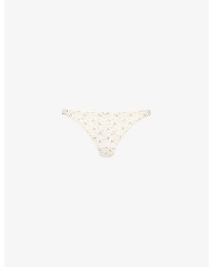 Cou Cou Intimates Mid-Rise Pointelle-Pattern Cotton Thong - White