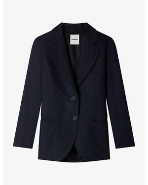 Sandro Striped Slim-Fit Wool-Blend Blazer - Blue