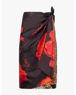 Dries Van Noten Wrap-Scarf Silk Skirt - Red