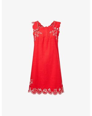 Damson Madder Natalina Embroidered Cotton-Blend Mini Dress