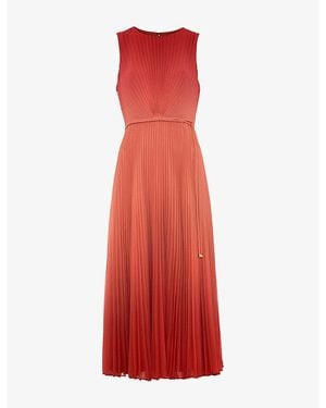 Phase Eight Simara Pleated Woven Midi Dress - Red