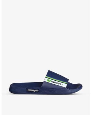 Havaianas Basil Flag-Print Rubber Sliders - Blue