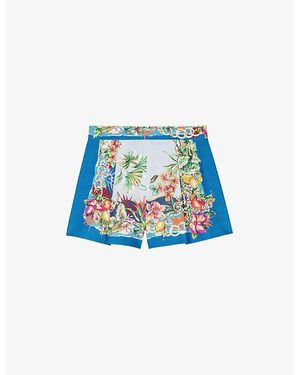 Maje Tropical-Print Pleated Woven Shorts - Blue