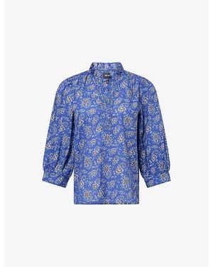 ME+EM Paisley-Print Frill-Collar Cotton Blouse - Blue