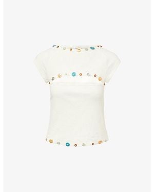 Jaded London Solira Button Cut Out Cotton Top - White