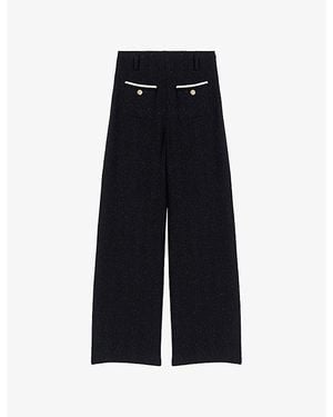Maje Straight-Leg High-Rise Tweed Cotton-Blend Pants - Black
