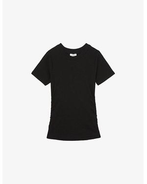 Reiss Tess Ribbed Ruched Stretch-Cotton T-Shirt - Black