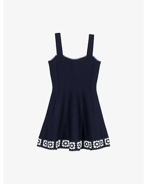Maje Crochet-Panel Sleeveless Knitted Mini Dress - Blue