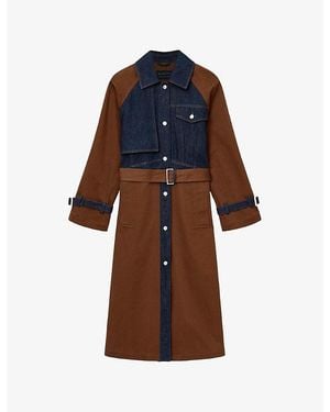 AllSaints Dayly Denim-Panel Relaxed-Fit Stretch Organic-Cotton Trench - Brown