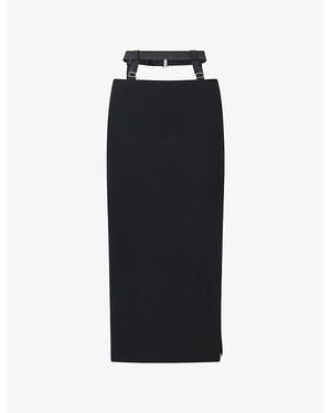 Mugler Belted Split-Seam Wool-Blend Midi Skirt - Black