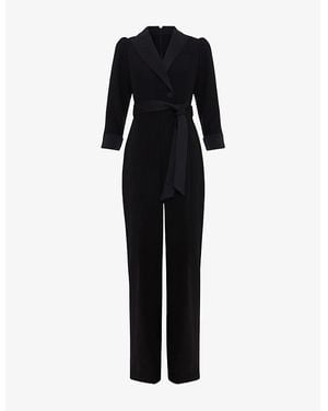 Phase Eight Kylie Petite Lapel-Collar Long-Sleeve Woven Jumpsit - Black