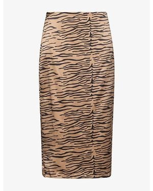 Reformation Helen Low-Waist Printed Silk Midi Skirt - Brown