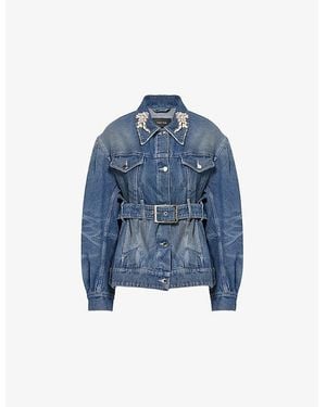 Simone Rocha Embellished Belted Denim Jacket - Blue