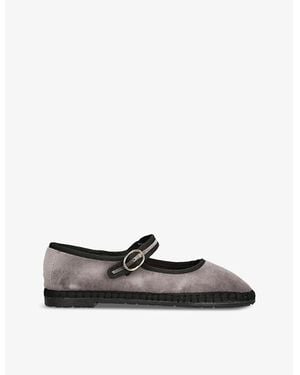 Flabelus Brida Contrast-Piping Cotton-Velvet Ballet Flats - Black