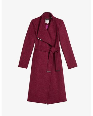 Ted Baker Roseane Belted-waist Herringbone Wool Coat - Red