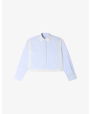 Sandro Long-Sleeved Lace-Trim Cotton Shirt - Blue