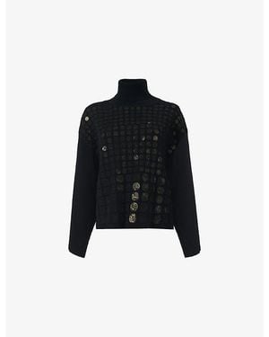 eem Paillette-Embellished High-Neck Knitted Top - Black