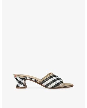 Burberry Sloane 45 Check Canvas Mules - White