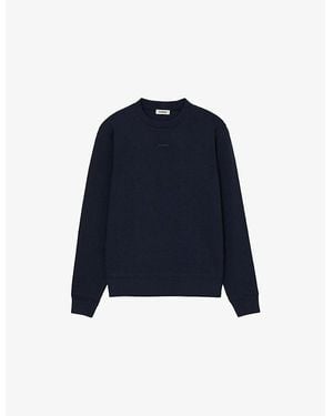 Sandro Tonal-Logo Crewneck Cotton-Jersey Sweatshirt - Blue