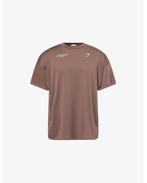 GYMSHARK Conditioning Club Oversized Text-Print Woven T-Shirt - Brown