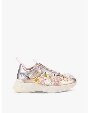 Kurt Geiger Kensington Beaded-Flower Leather Low-Top Trainers - Natural