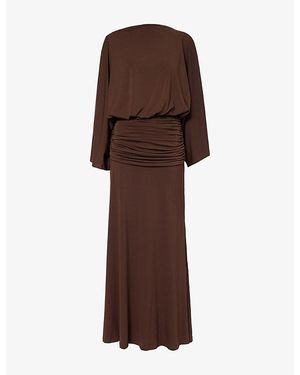 Pretty Lavish Riven Ruched-Waist Stretch-Jersey Maxi Dress - Brown