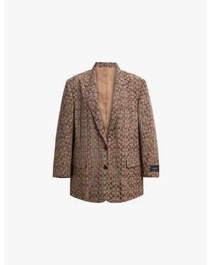 COACH Signature C Plaid Single-Breasted Woven Blazer - Brown