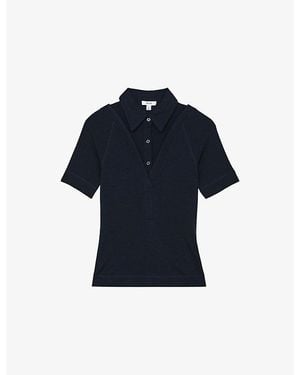 Reiss Shona Collar-Insert Stretch-Knit Top - Blue