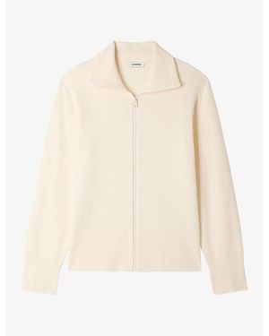 Sandro Zip-Up Trucker Wool Cardigan - Natural