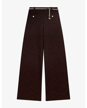 Maje Chain High-Rise Stretch Cotton-Blend Trousers - Brown
