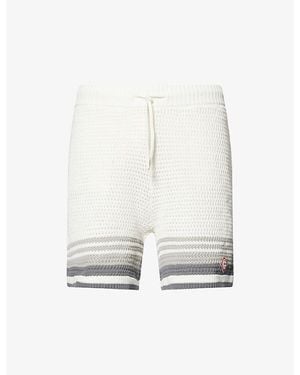 CASABLANCA Tennis Striped Crochet-Knit Cotton Shorts - White