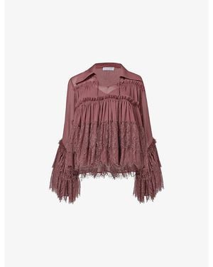 eem Neck-Tie Lace Blouse - Red