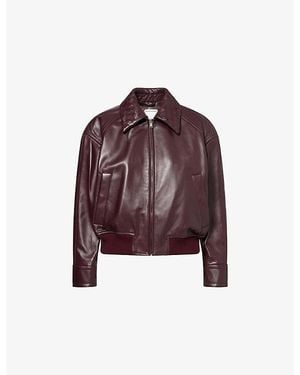 Bottega Veneta Intrecciato-Collar Leather Bomber Jacket - Red
