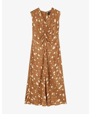 Whistles Deer-Spot Sleeveless Woven Midi Dress - Brown