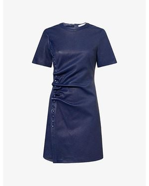 Rabanne Button-Embellished Leather Mini Dress - Blue
