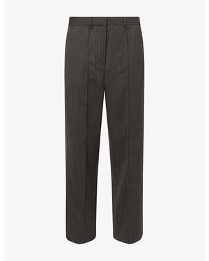 ME+EM Slim Crop Stripe Wool Trousers - Grey