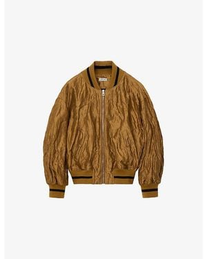 Loewe Crinkled-Texture Striped-Trim Woven Bomber Jacket - Brown