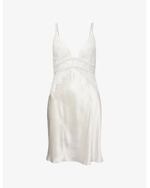 Calvin Klein Lace-Panel V-Neck Silk Night Dress - White