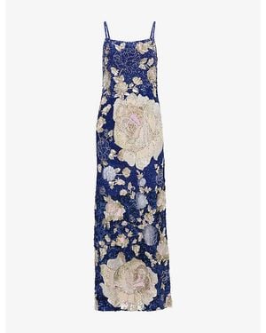 La Fuori Velours De Minuit Sequinned Maxi Dress - Blue