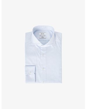 Reiss Storm Reg Long-Sleev Cotton-Twill Shirt - Blue